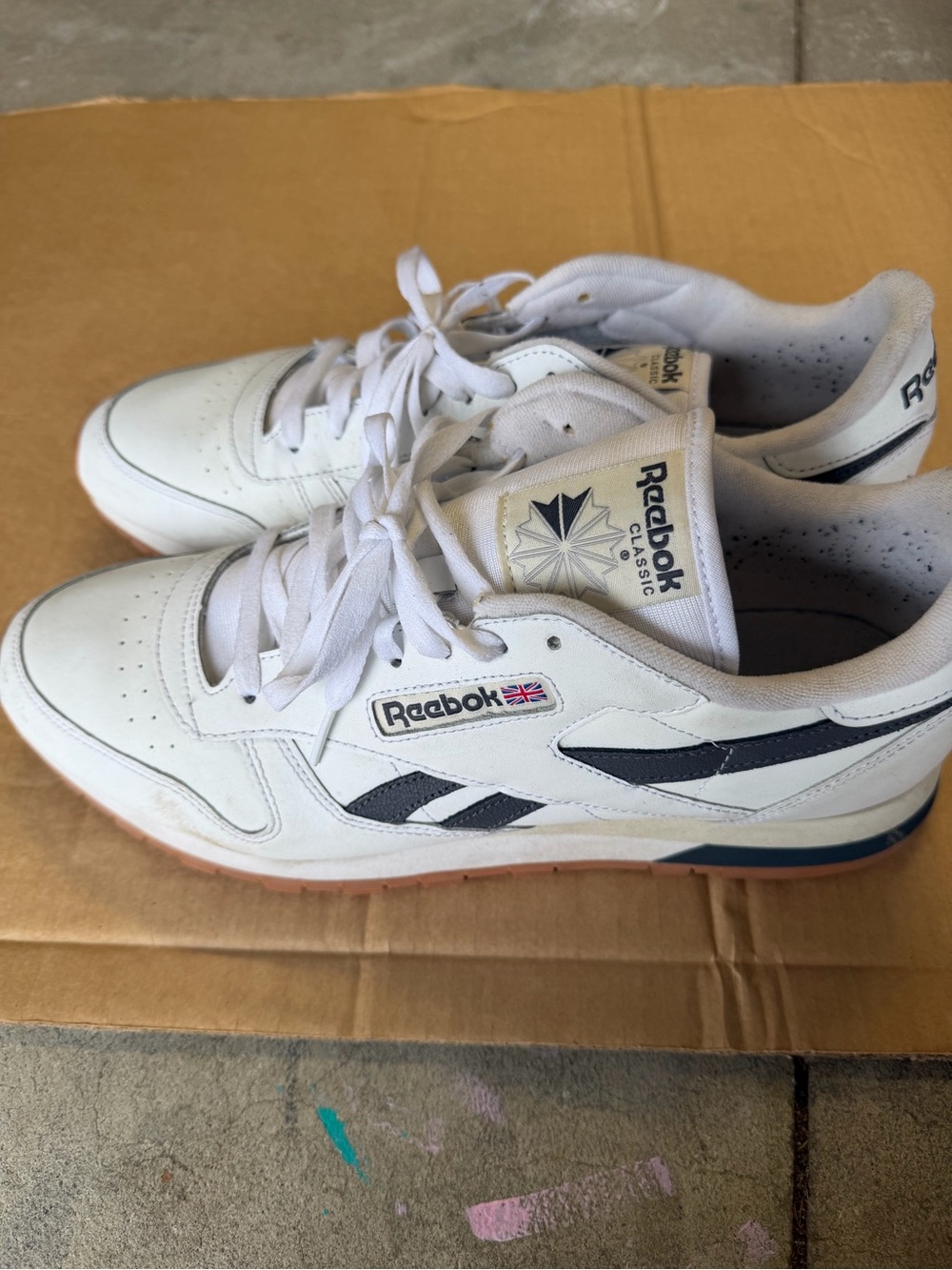 Reebok White and Navy Classic Leather Men's Sneakers